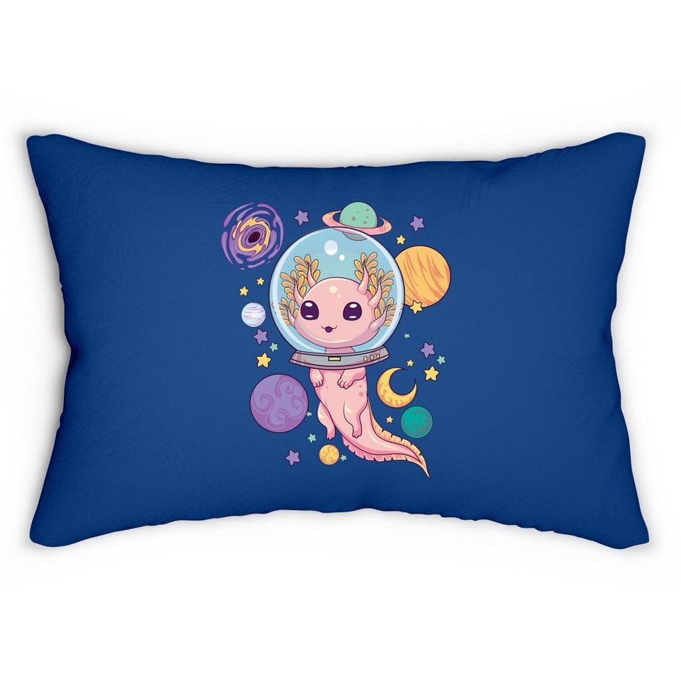Space Axolotl Kawaii Pastel Goth Anime Aesthetic Nu Goth Lumbar Pillow