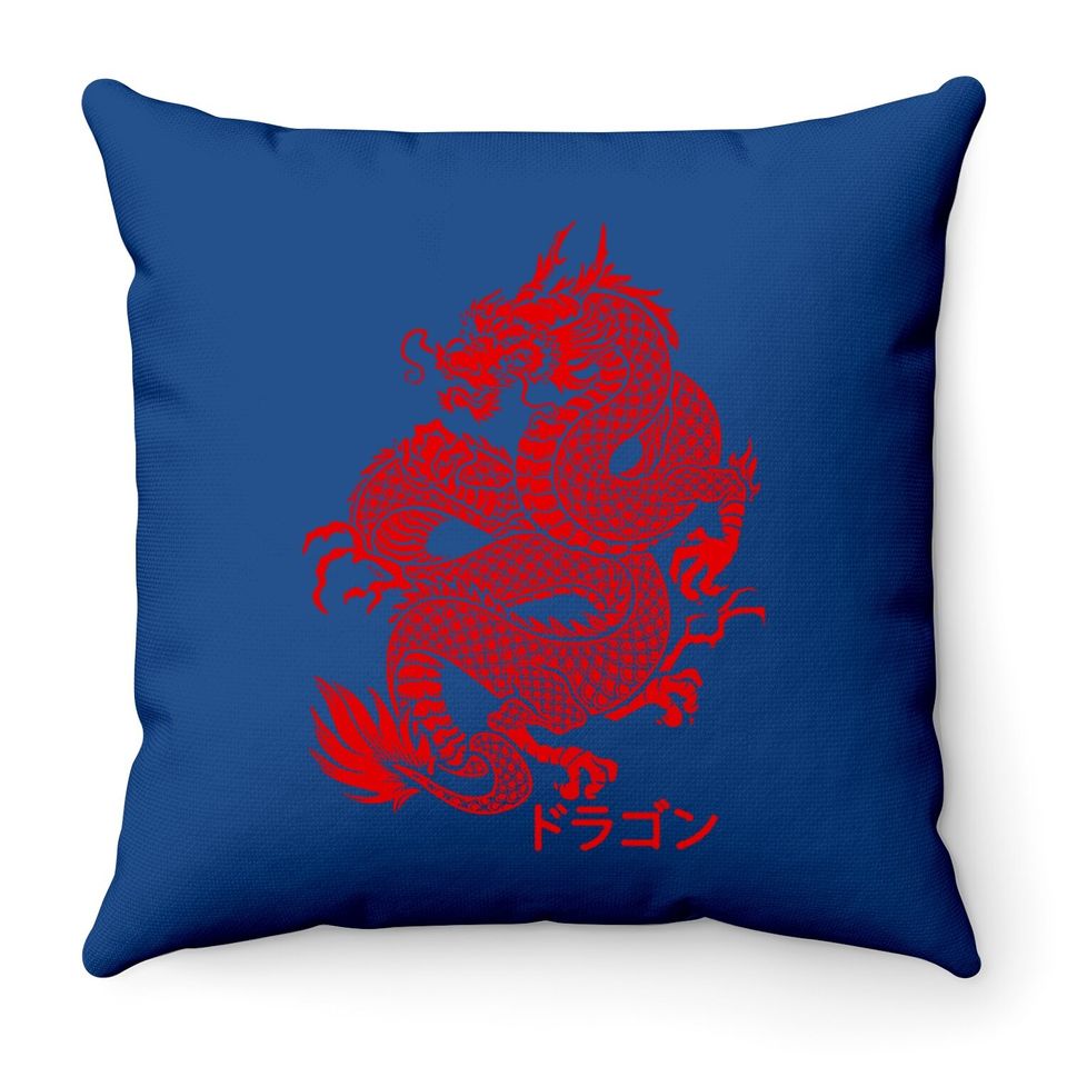 Japanese Aesthetic Red Dragon Symbol Kanji Japan Tattoo Art Throw Pillow