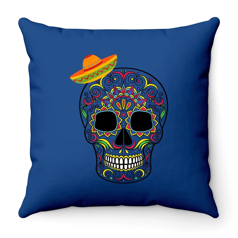 Sugar Skulls Day Of The Dead Traditional Food Latin Mexico Throw Pillow