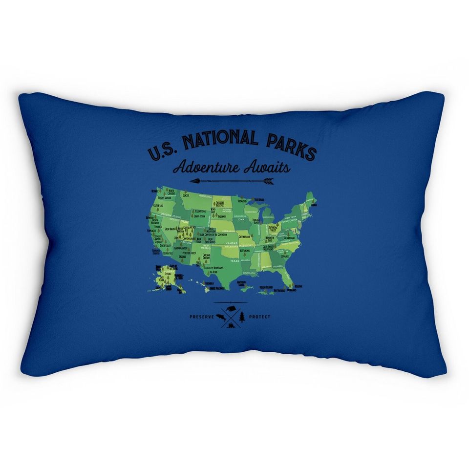 62 National Parks Map Gifts Us Park Vintage Camping Hiking Lumbar Pillow