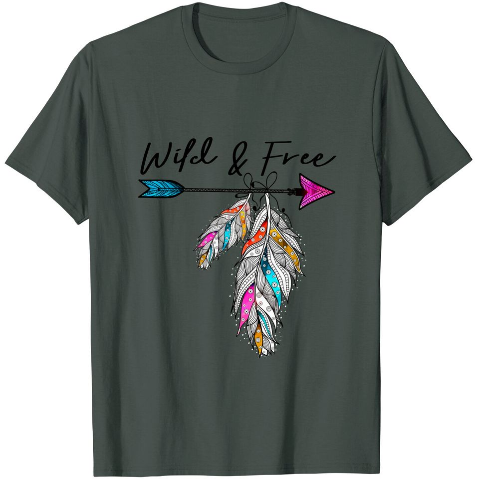 Wild And Free Bohemian Native Arrow Feathers Boho T-Shirt