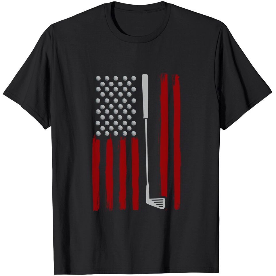 Retro American Flag Golf Gift for Golfer Funny Golf Club T-Shirt