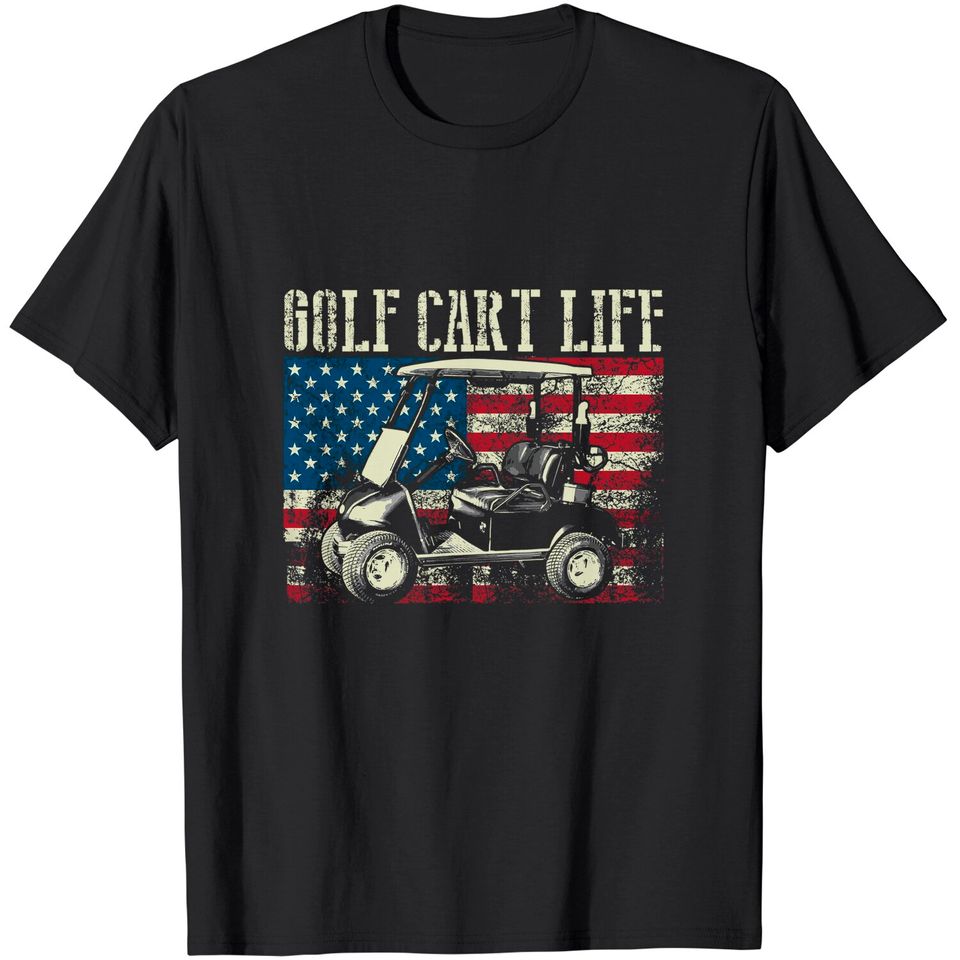 Cool Golf Cart Vintage US Flag Funny Golfing Gift Men Women T-Shirt