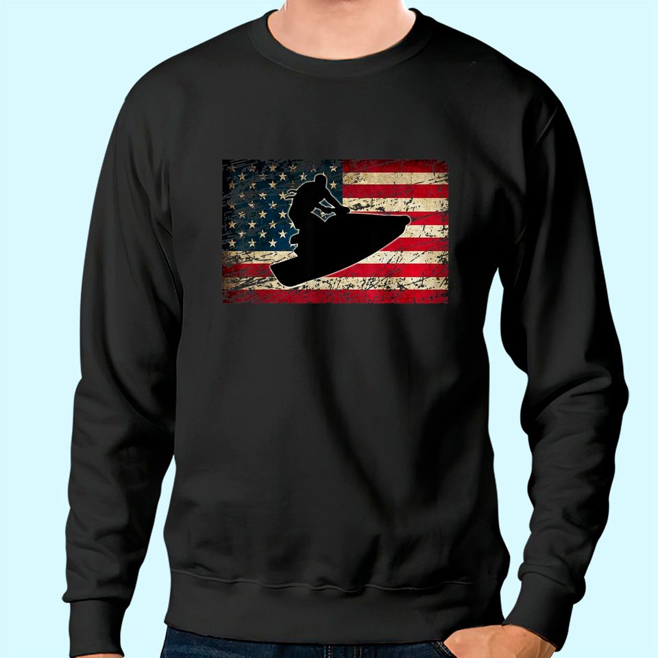 Jet Ski With American USA Flag Jetski Clothes  Sweatshirt