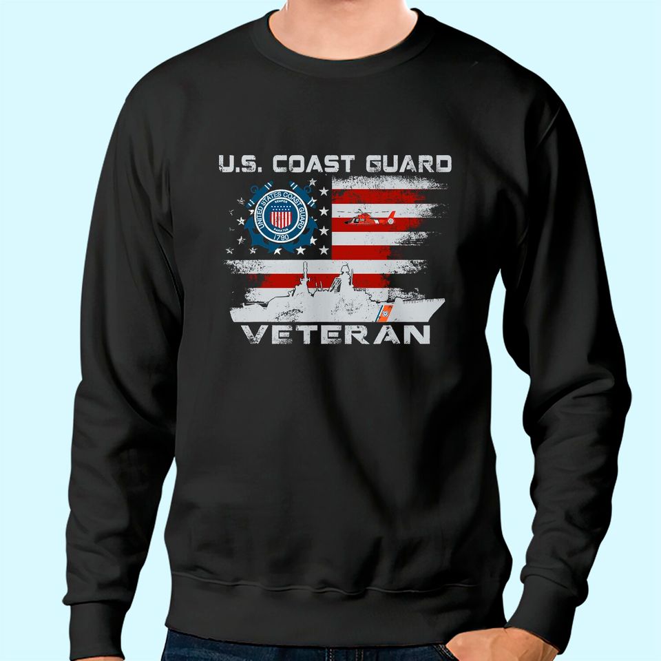 US Coast Guard Veteran Sweatshirt Vintage Veteran Flag Tees Sweatshirt