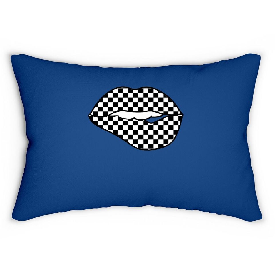 Checkered Black White Lip Gift Checkerboard Lumbar Pillow