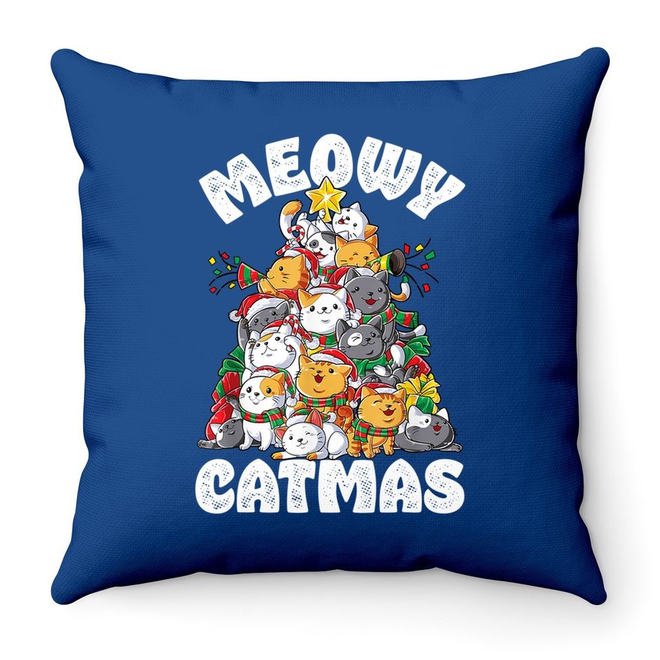 Meowy Catmas Cat Christmas Tree Xmas Throw Pillow