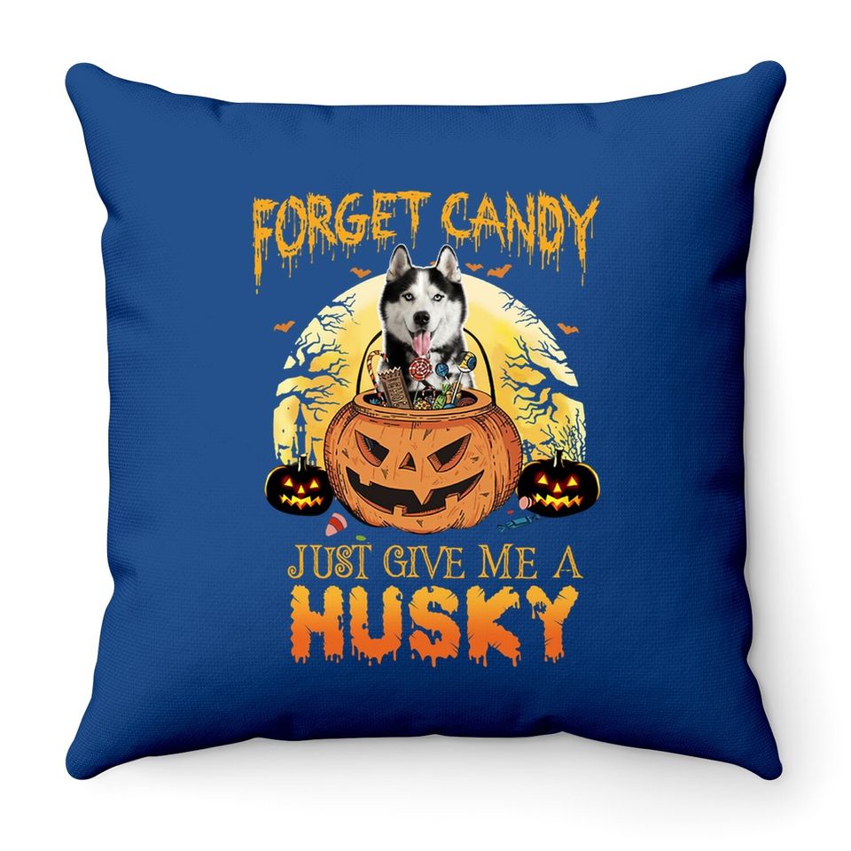 Candy Pumpkin Husky Dog Throw Pillow