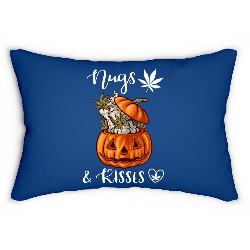 Nugs And Kisses Marijuana Cannabis Leaves Pumpkin Weed Lumbar Pillow