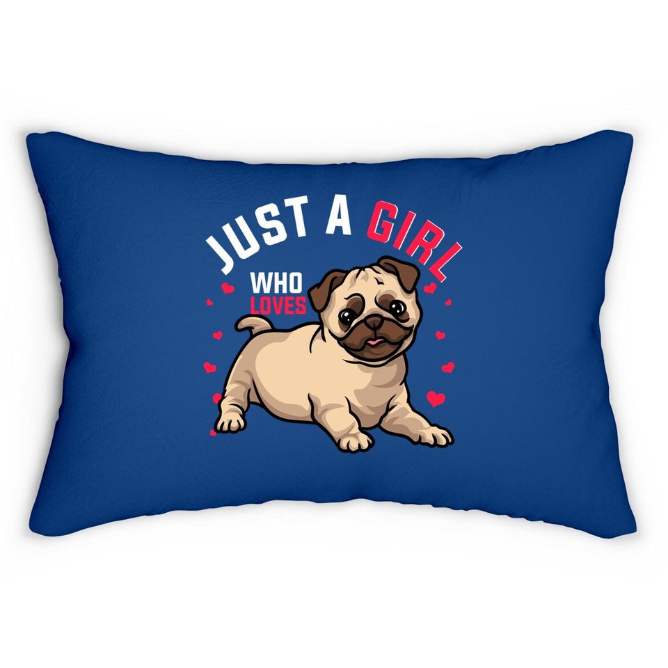 Cute Pug Lovers Hearts Girl Lumbar Pillow