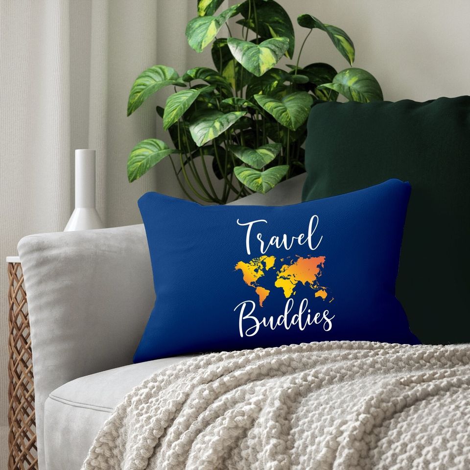 Travel Buddies Matching Couple Traveler Adventure Lumbar Pillow