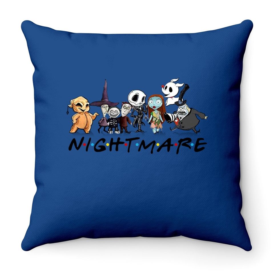 Jack And Sally With Friends Halloween Party Nightmare Before Christmas Characters Throw Pillow