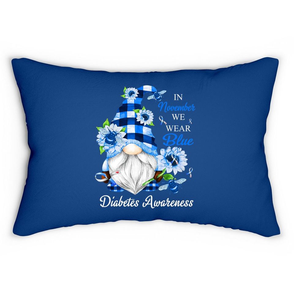 Diabetes Awareness In November We Wear Blue Gnomes Lumbar Pillow