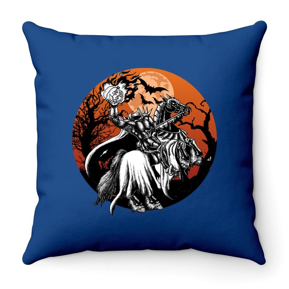Headless Knight Throw Pillow Headless Flaming Pumpkin Halloween Throw Pillow