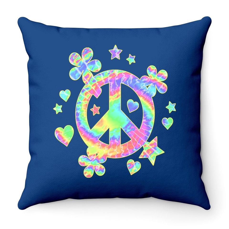 Tie Dye Peace Sign Cute Love Colorful Tye Dye Hippie Flowers Throw Pillow