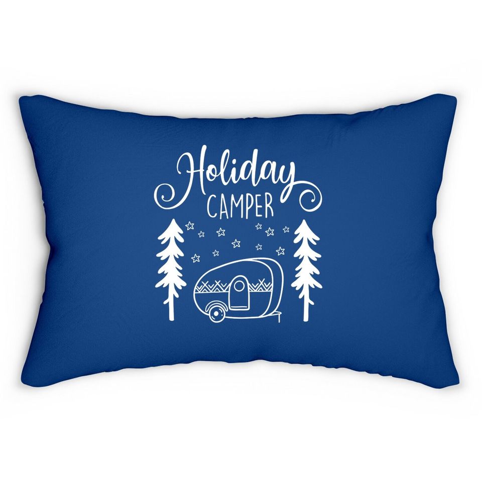 Red Holiday Camper Christmas Lumbar Pillow