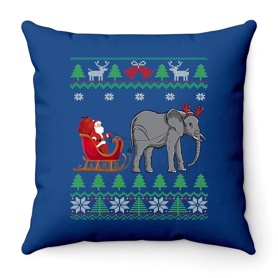 Elephant Reindeer Santa's Sleigh Classic Throw Pillow
