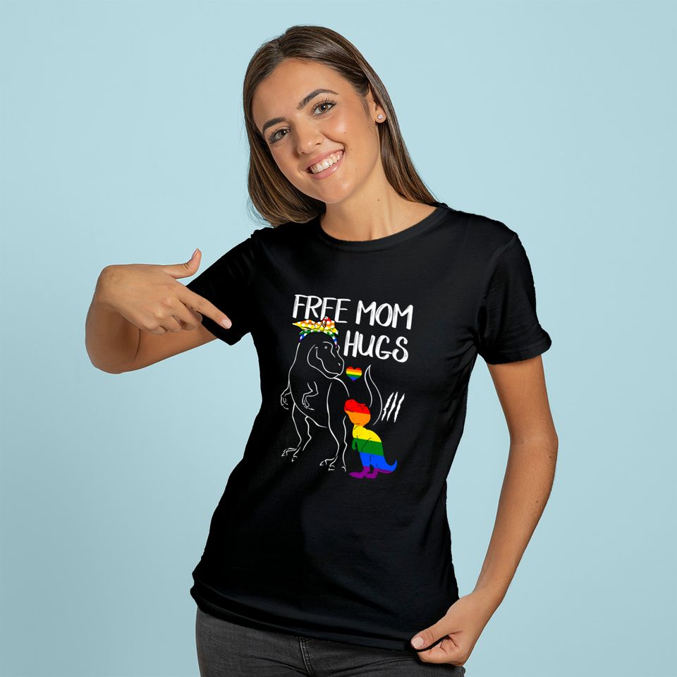 Free Mom Hugs LGBT Pride Mama Dinosaur Rex Hoodie Gift
