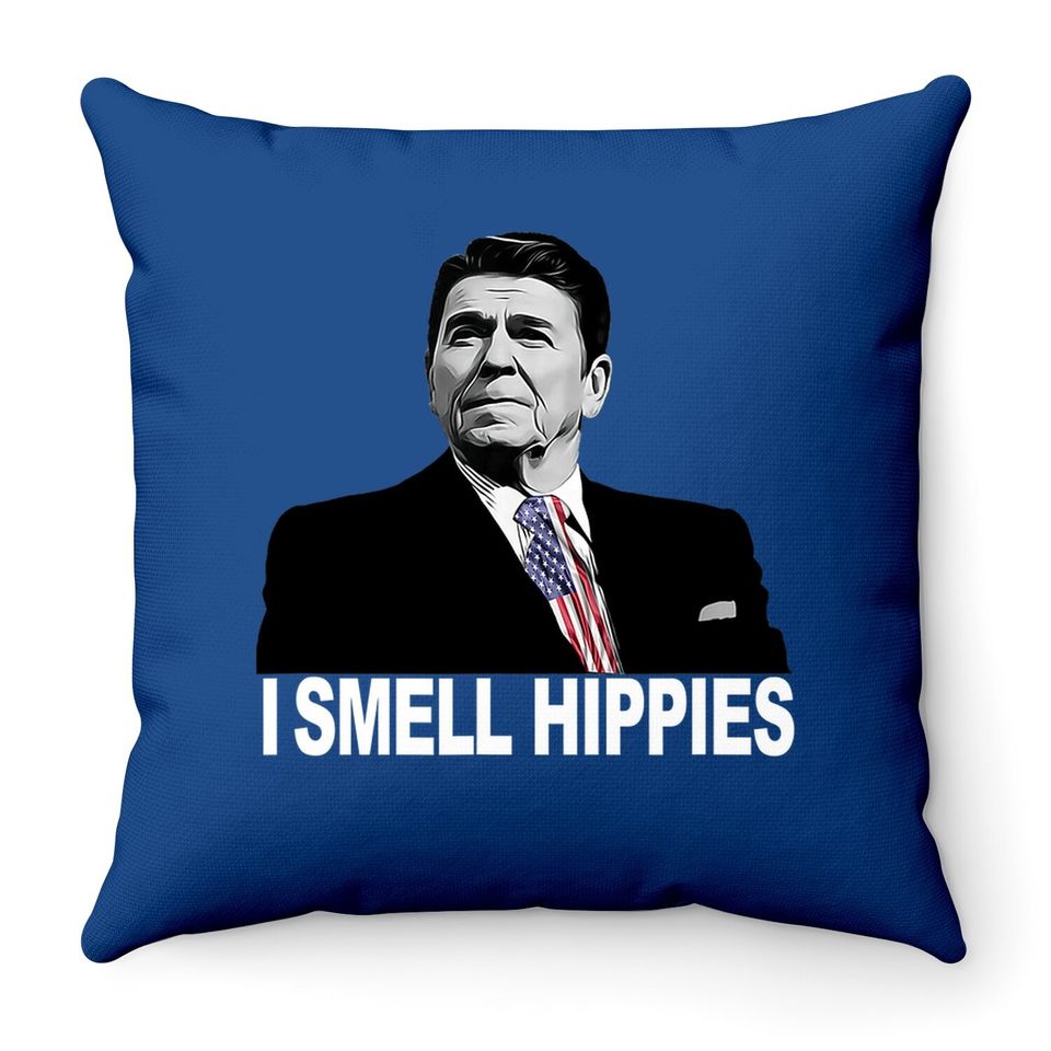 Patriotic Legend Ronald Regan I Smell Hippies Throw Pillows