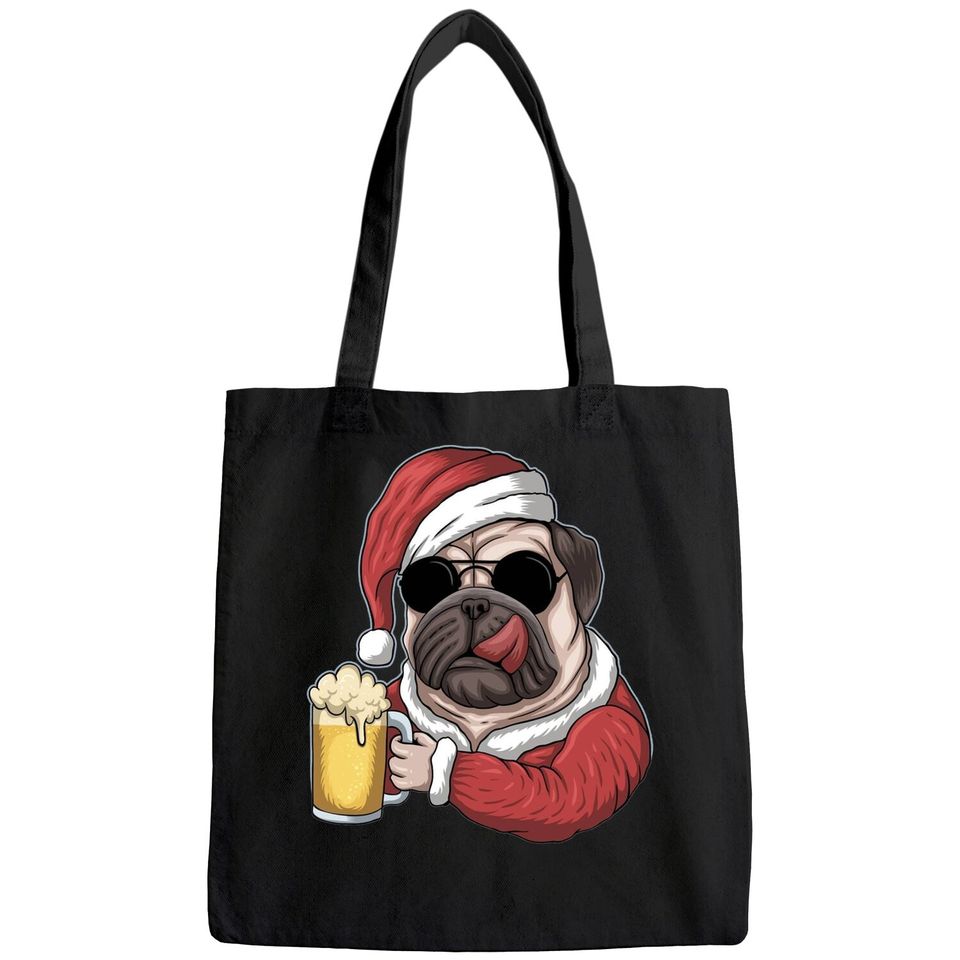 Dog Beer Wearing A Santa Christmas Bags