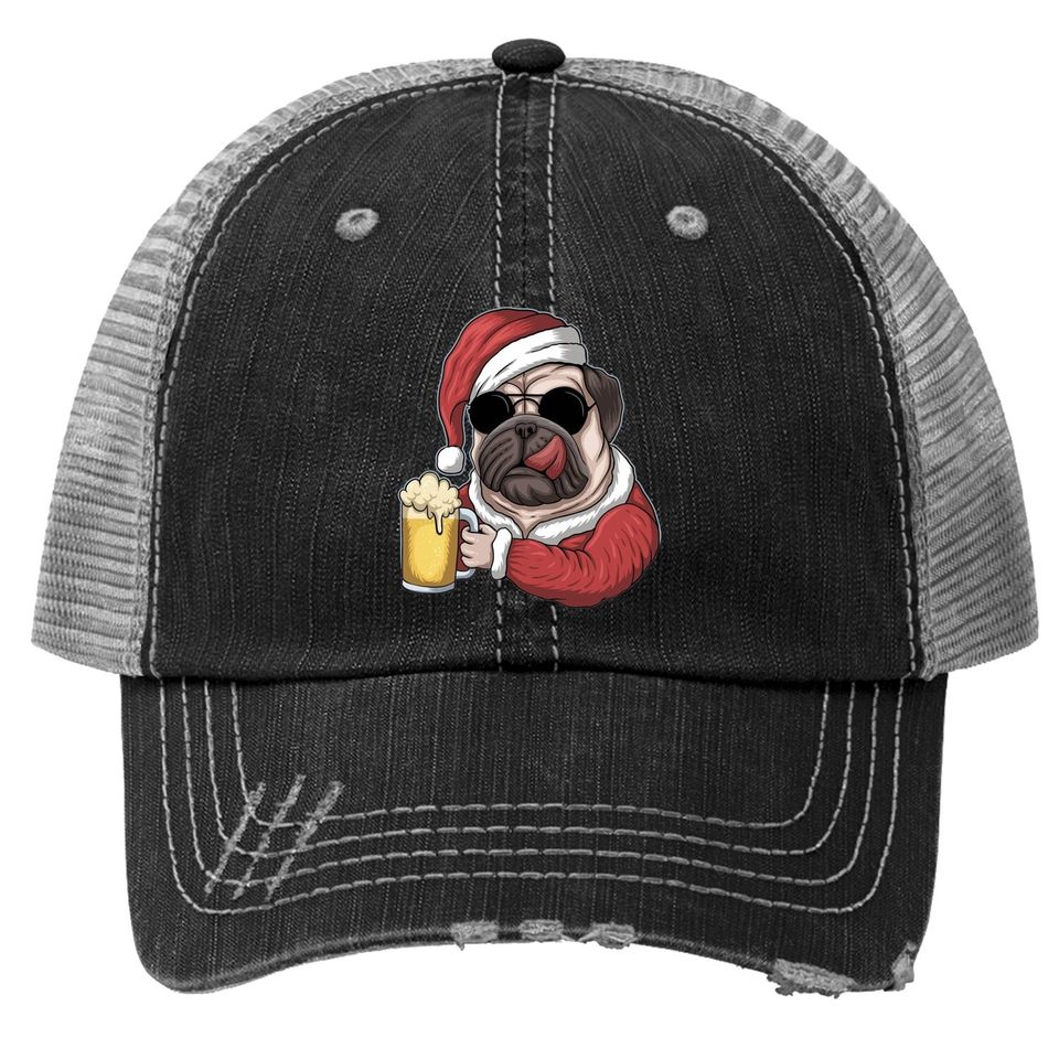 Dog Beer Wearing A Santa Christmas Trucker Hats
