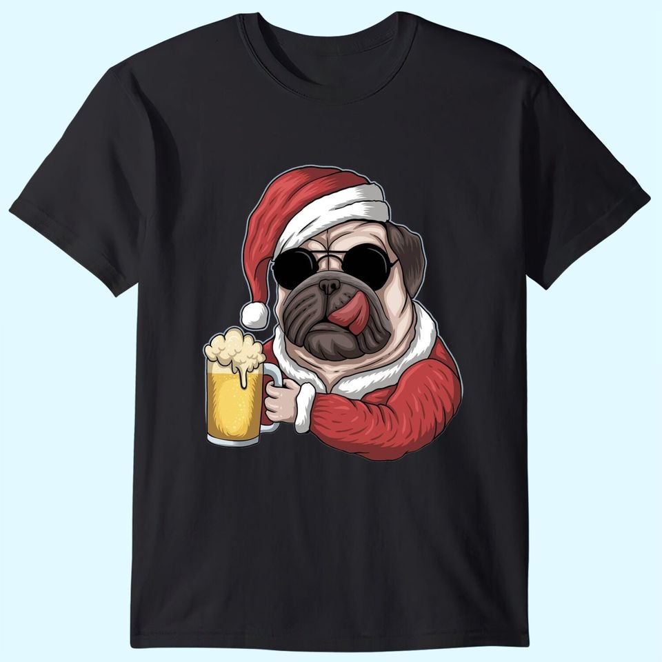 Dog Beer Wearing A Santa Christmas T-Shirts