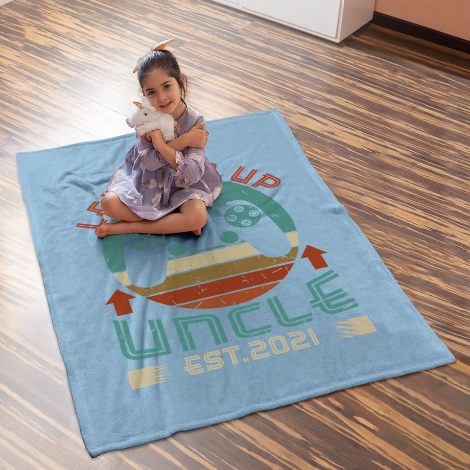 Promoted To Uncle Est 2021 Leveled Up Funny Baby Blanket
