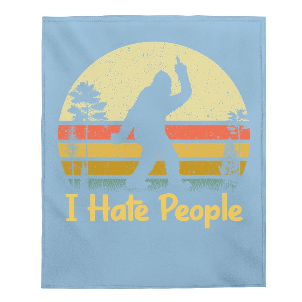 Retro Camping, Bigfoot Sasquatch Middle Finger I Hate People Baby Blanket