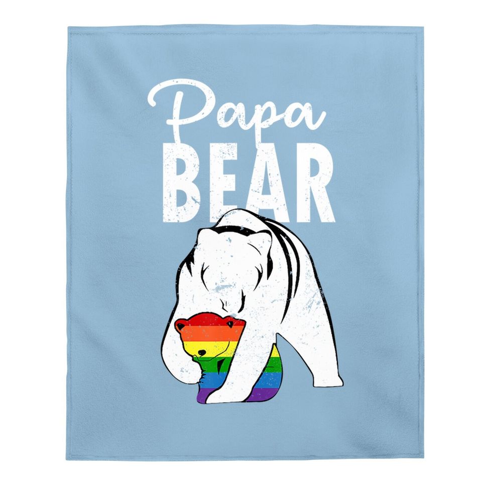 Papa Bear Gay Pride Rainbow Flag Lgbt Dad Camping Father Day Baby Blanket