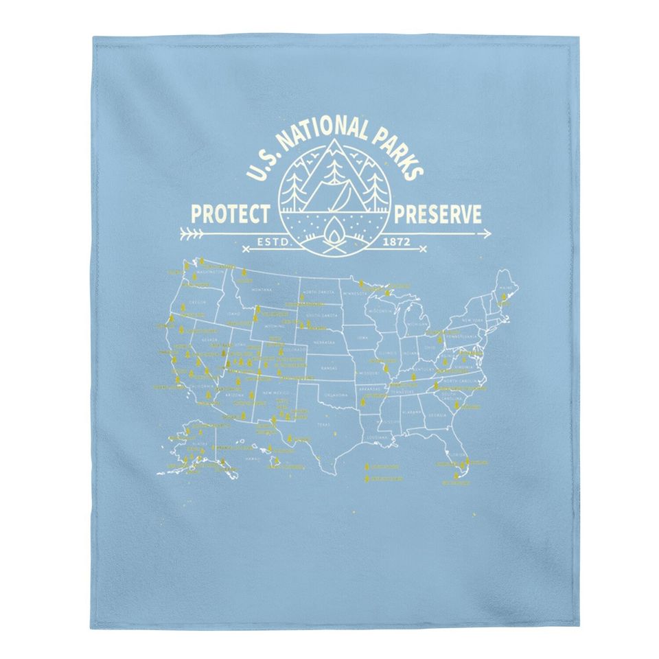 U.s. National Park Camping - All 63 Us National Parks Map Baby Blanket