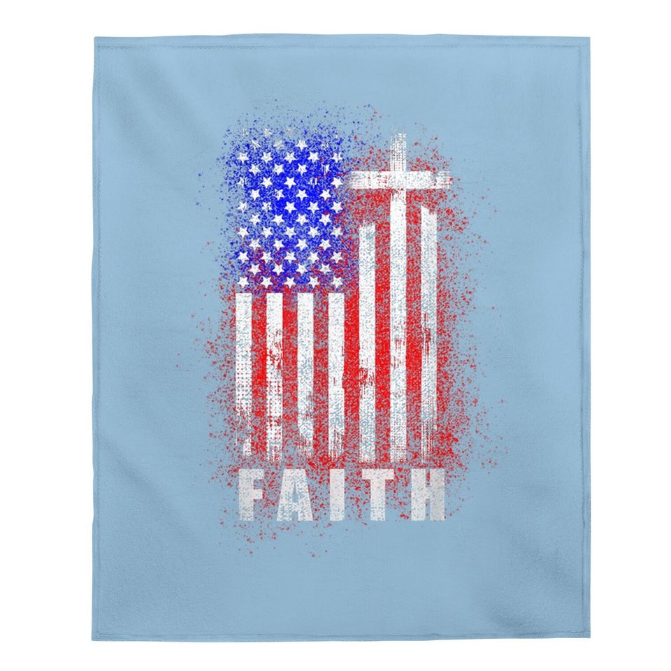 Patriotic Christian Faith Love Jesus American Flag Cross Baby Blanket