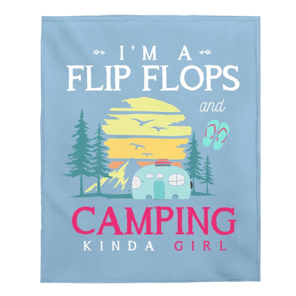 Funny Camper Girls Camp Flip Flops Retro Camping Baby Blanket