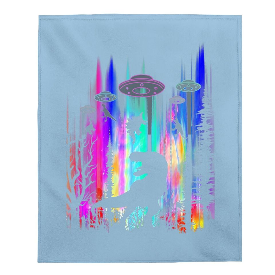 Alien Ufo T Rex Abduction Colorful Forest Baby Blanket