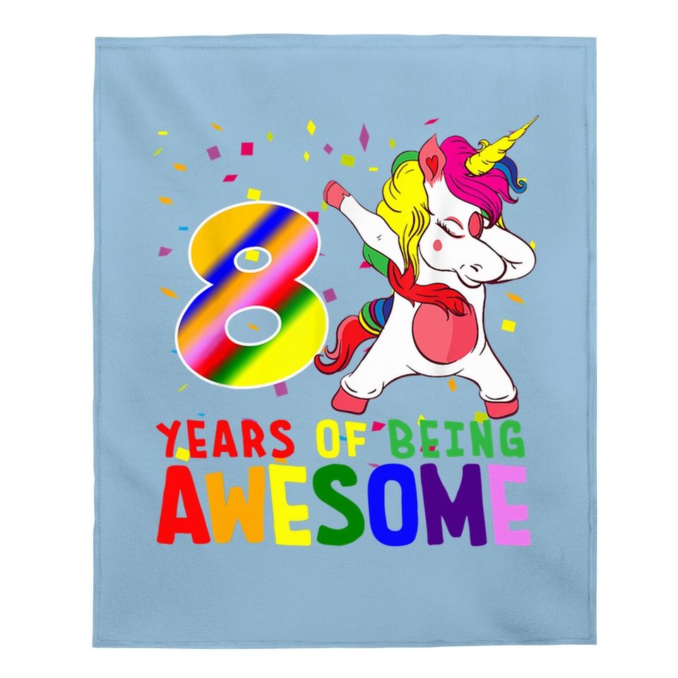 8th Birthday Girl 8 Years Old Awesome Unicorn Dabbing Bday Baby Blanket