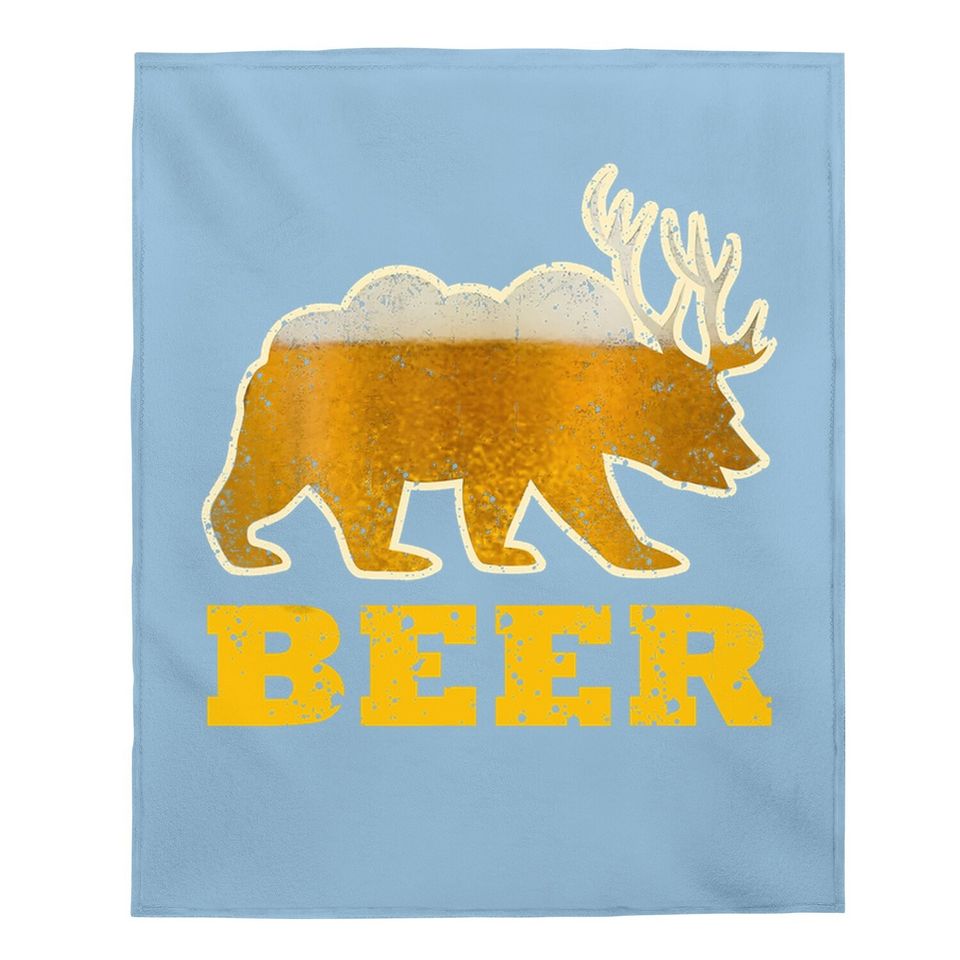 Vintage Bear Deer Funny Retro Drinking Beer Baby Blanket