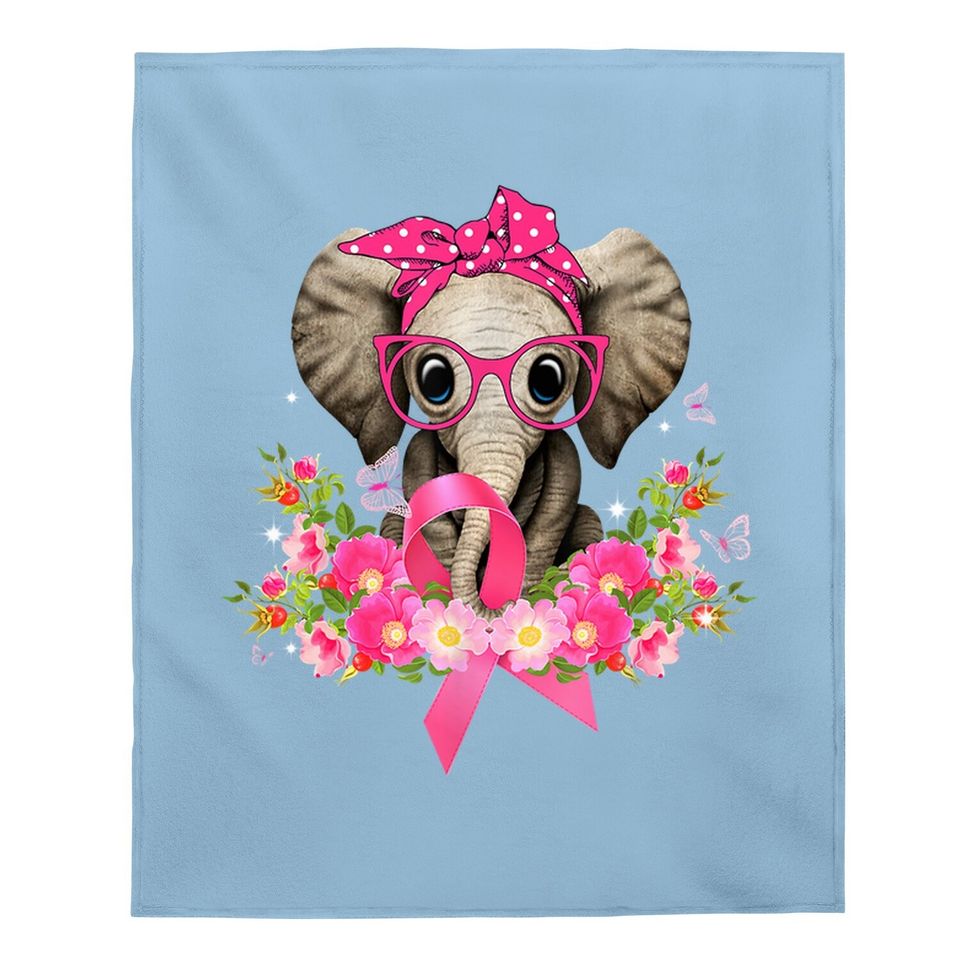 Breast Cancer Awareness Cute Elephant Flowers Pink Ribbon Baby Blanket