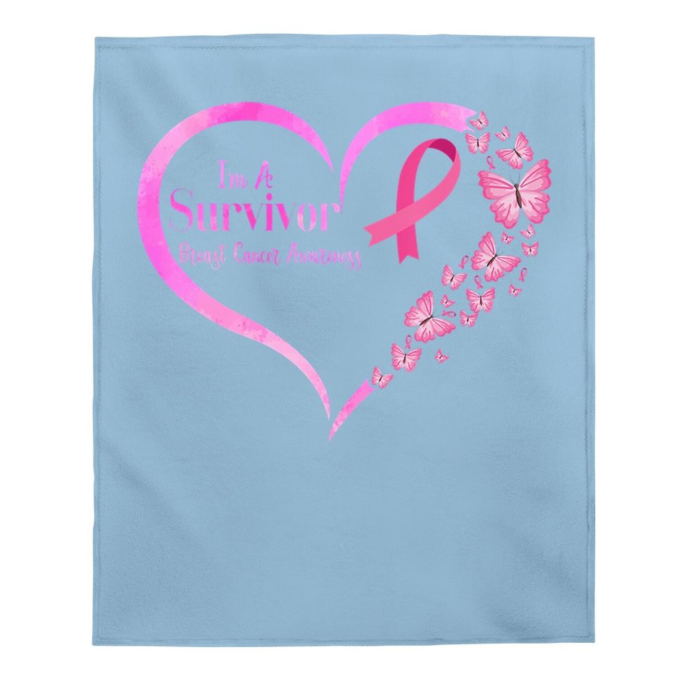 Pink Butterfly Heart I'm A Survivor Breast Cancer Awareness Baby Blanket