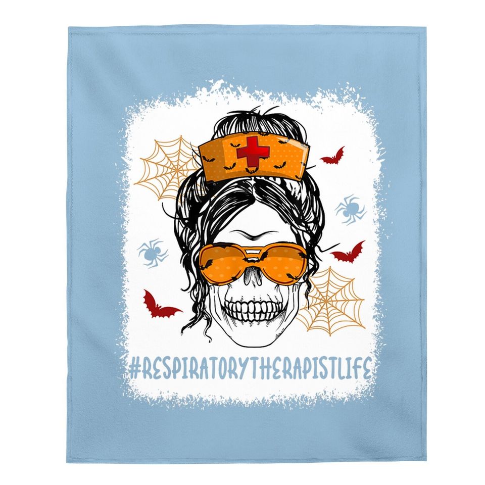 Love Respiratory Therapist Life Nurse Messy Bun Halloween Baby Blanket