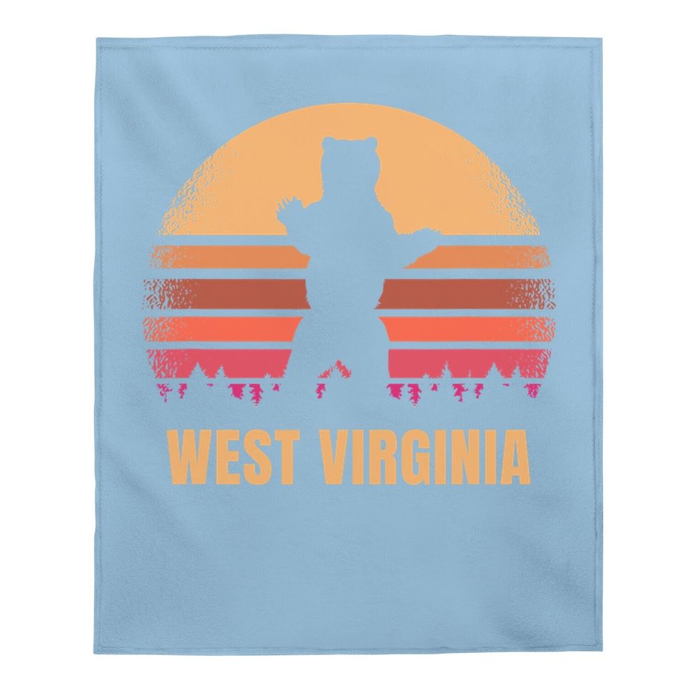 West Virginia Vintage Bear Distressed Retro 80s Sunset Baby Blanket