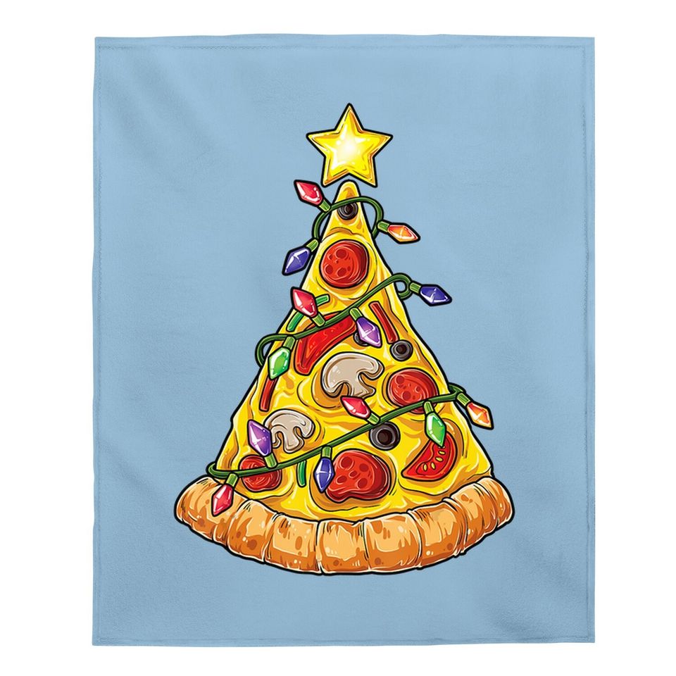 Pizza Christmas Tree Lights Funny Pajama Baby Blanket