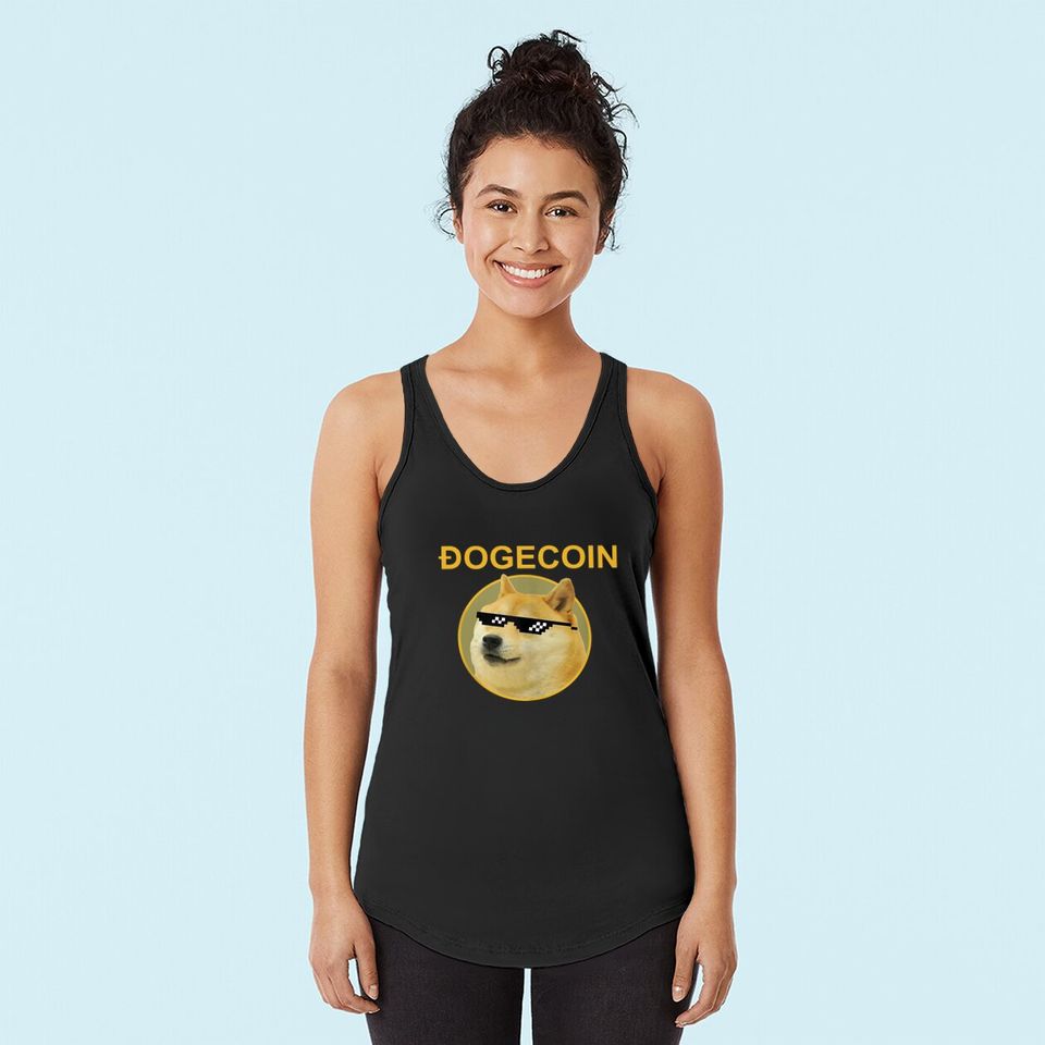 Dogecoin Logo Doge to the Moon  Hold Crypto Meme Mens Tank Top