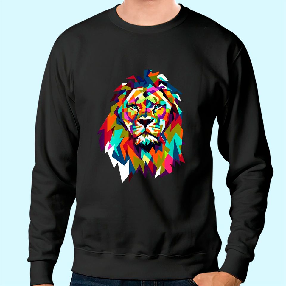 Cool Leo Star Sign Geometric African Animal Cat Lion Face Sweatshirt