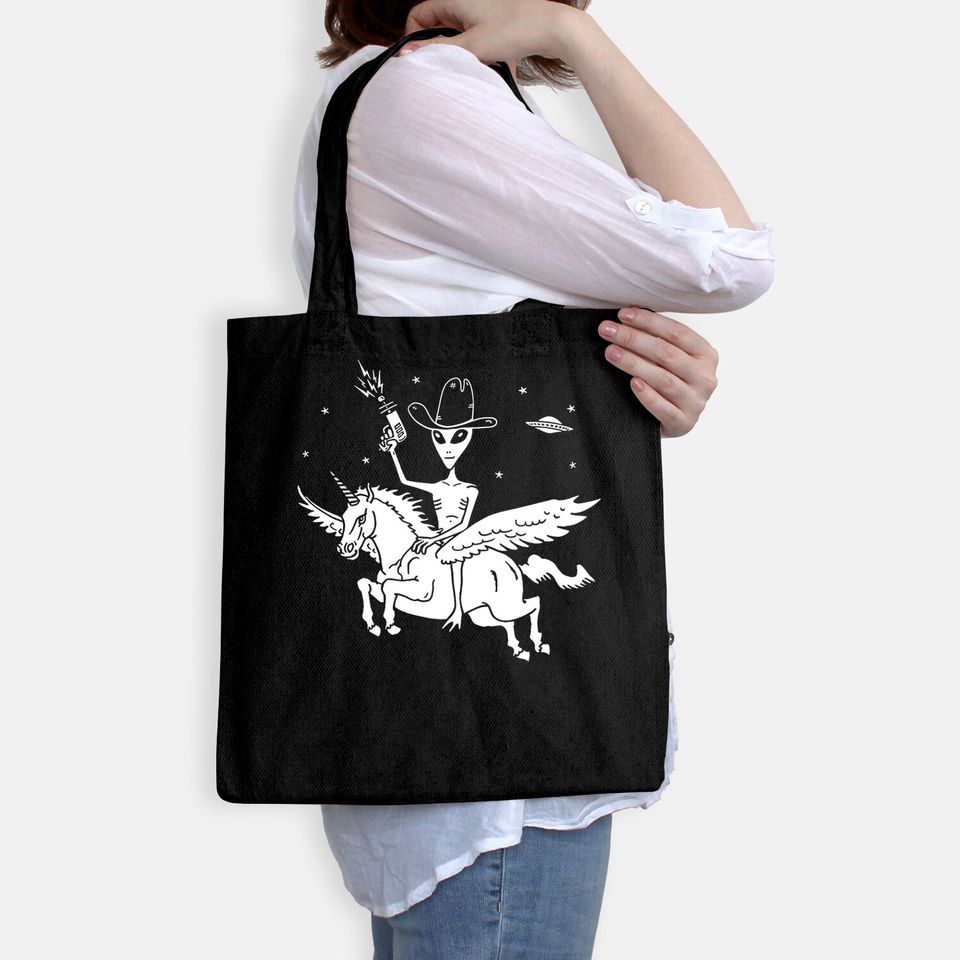 Unisex Tote Bag Alien Riding Unicorn