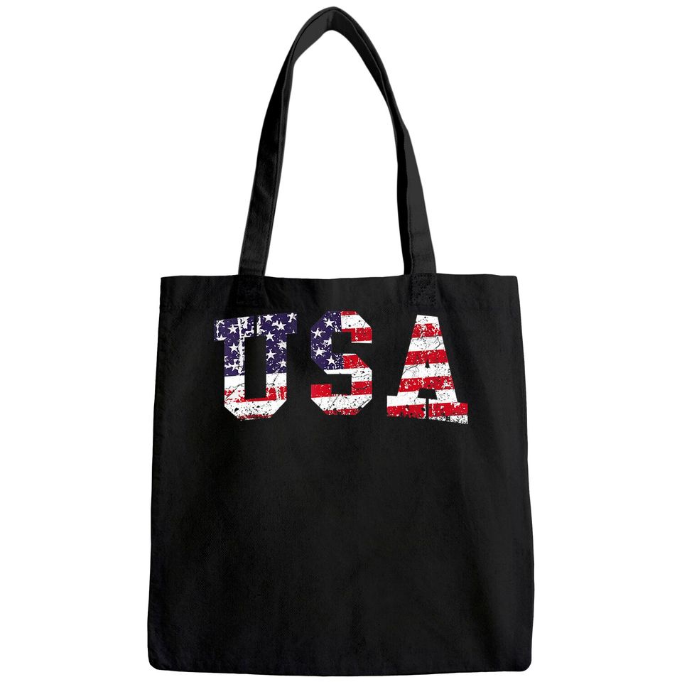 USA Tote Bag Patriotic 4th of July Tee American Flag Vintage Tote Bag