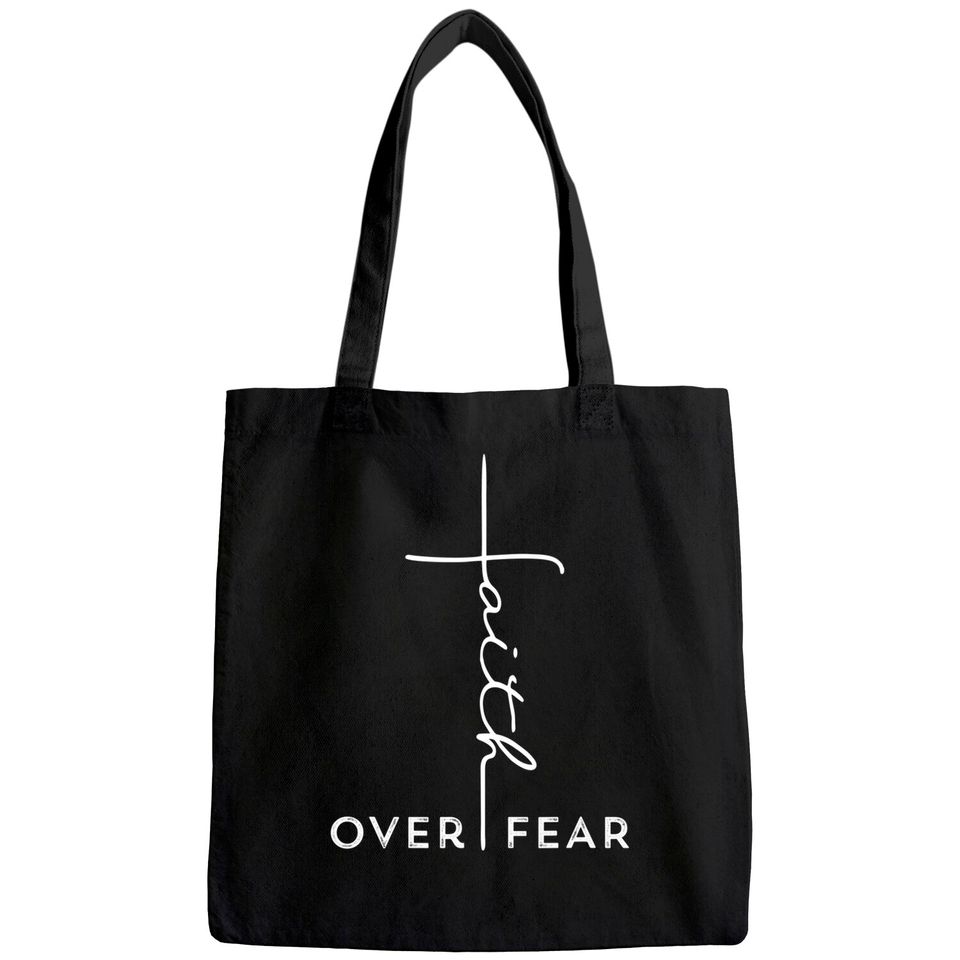 Faith Over Fear Tote Bag Cool Christian Gift for Women Men