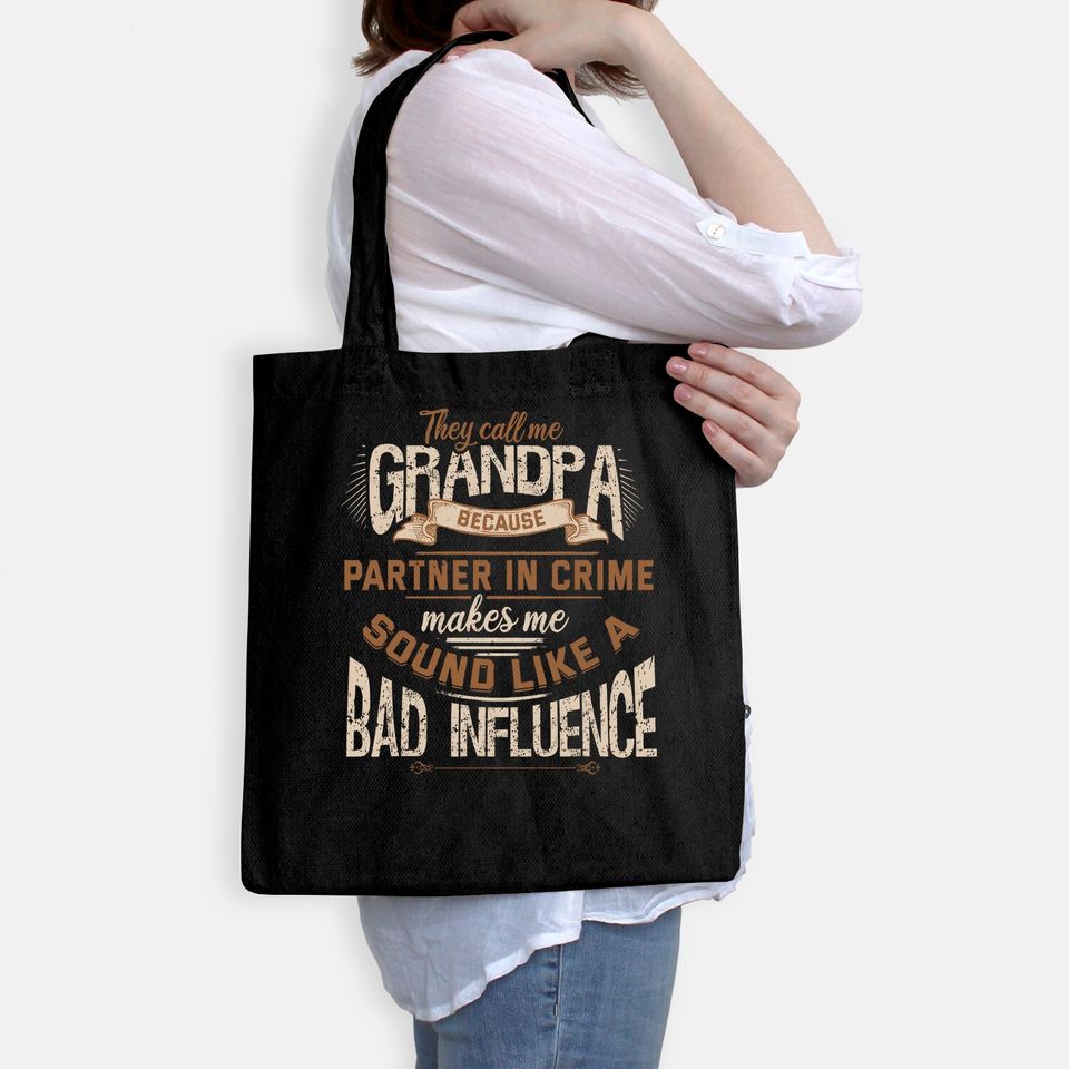 Funny Grandpa, Partner in Crime Phrase, Granddad Humor Tote Bag