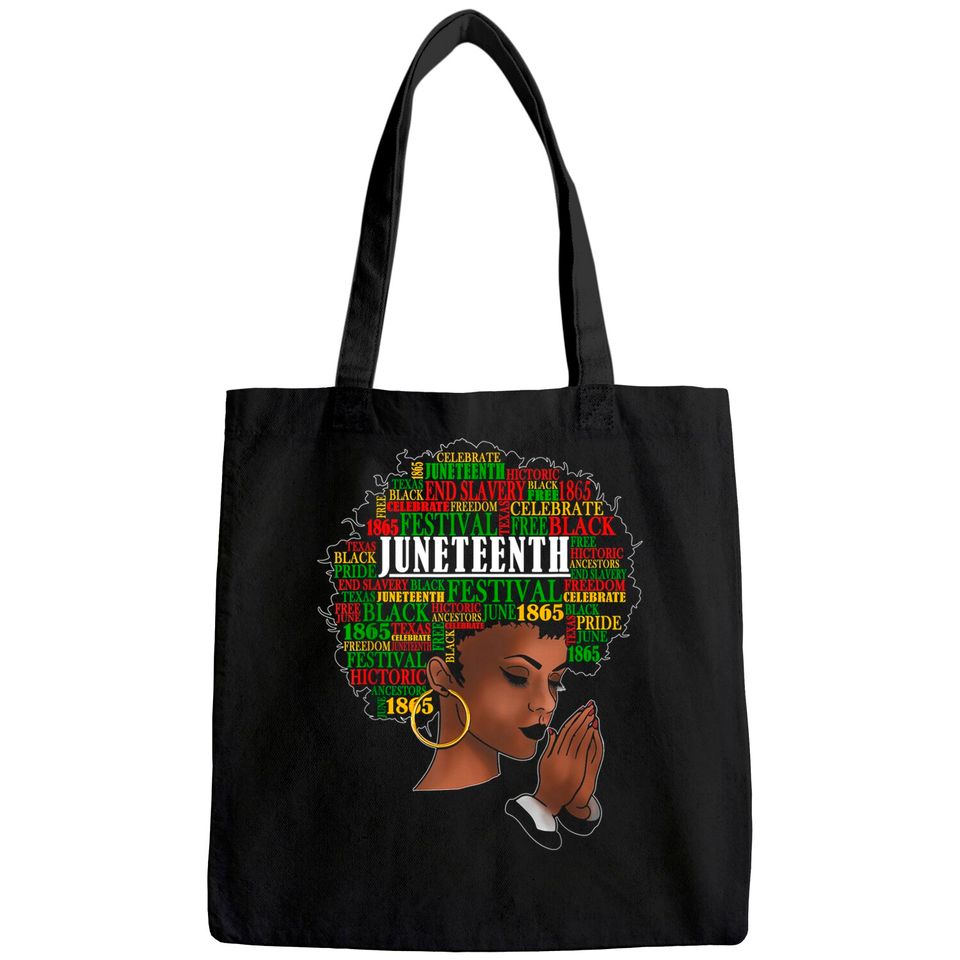 Juneteenth Melanin Black Women Natural Hair Afro Word Art Tote Bag