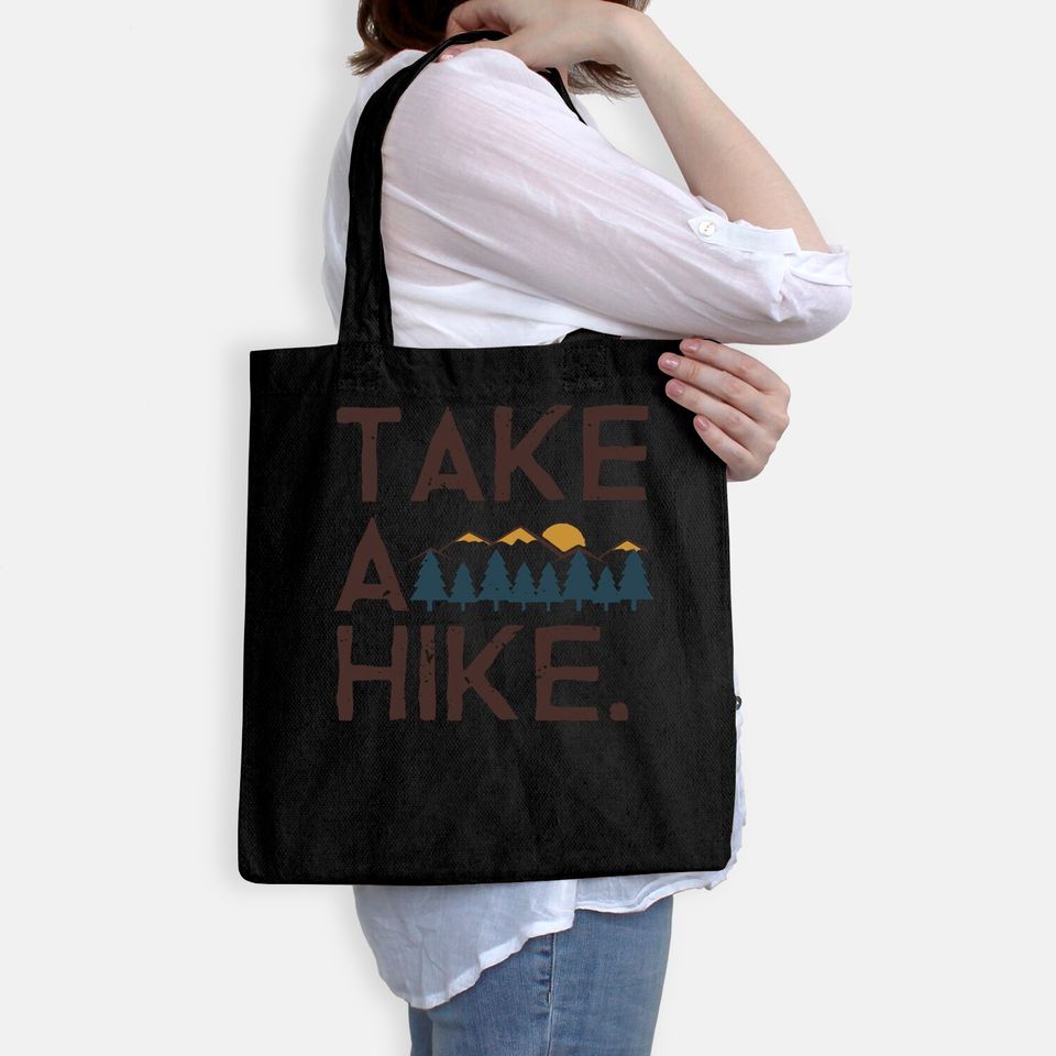 Womens Take A Hike Printed Short Sleeves Tote Bag Casual Camping Hiking Graphic Tee Tops