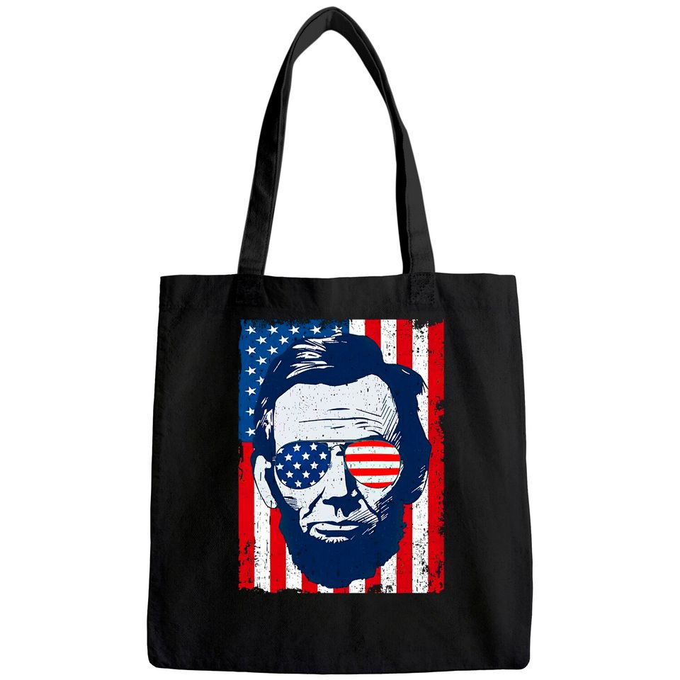 Abe Lincoln Beard Sunglasses & American Flag 4th Of July Tote Bag
