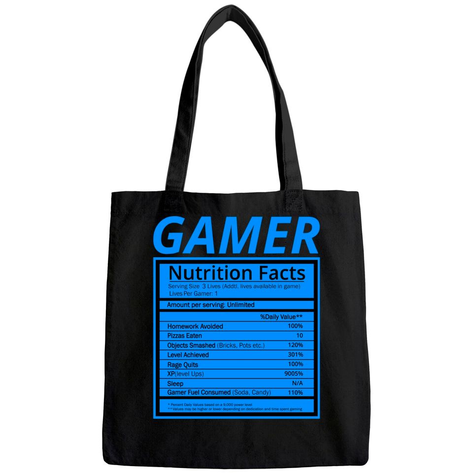 Gamer Nutrition Facts Tote Bag Funny Gaming Gamer Tote Bag